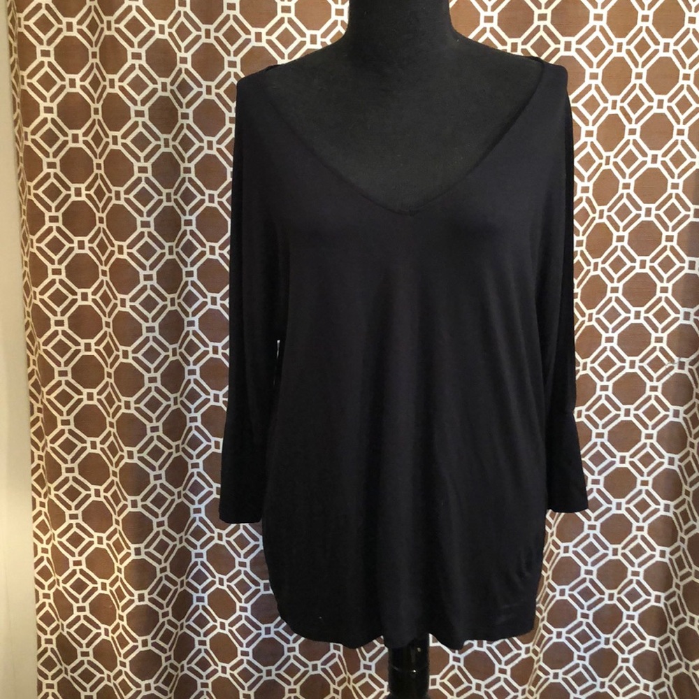 Banana Republic 3/4 Peekaboo Sleeve Black Top